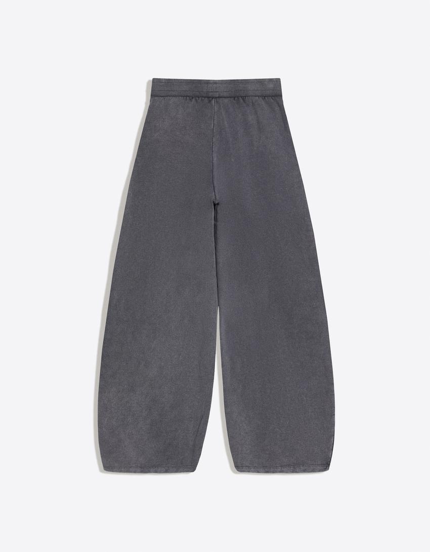 Pantalon barrel en molleton imprimé-Gris foncé
