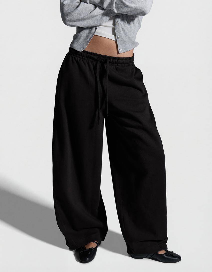 Pantalón barrel felpa stoppers-Negro