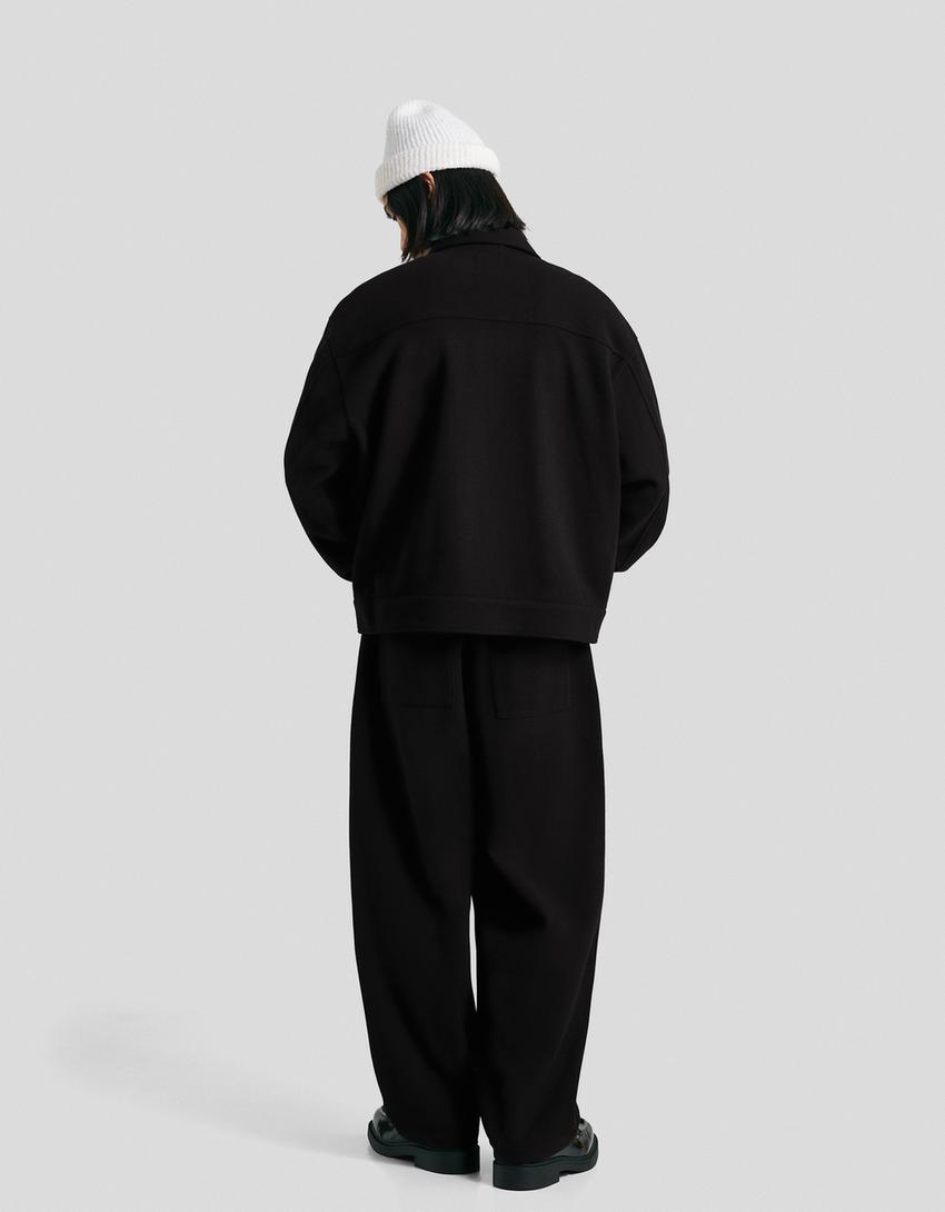 Boxy fit overshirt with zip-Black