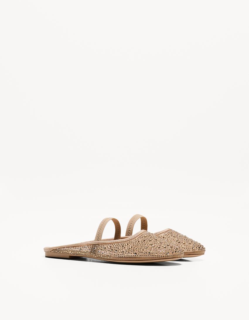 Mesh mule ballet flats-BEIGE