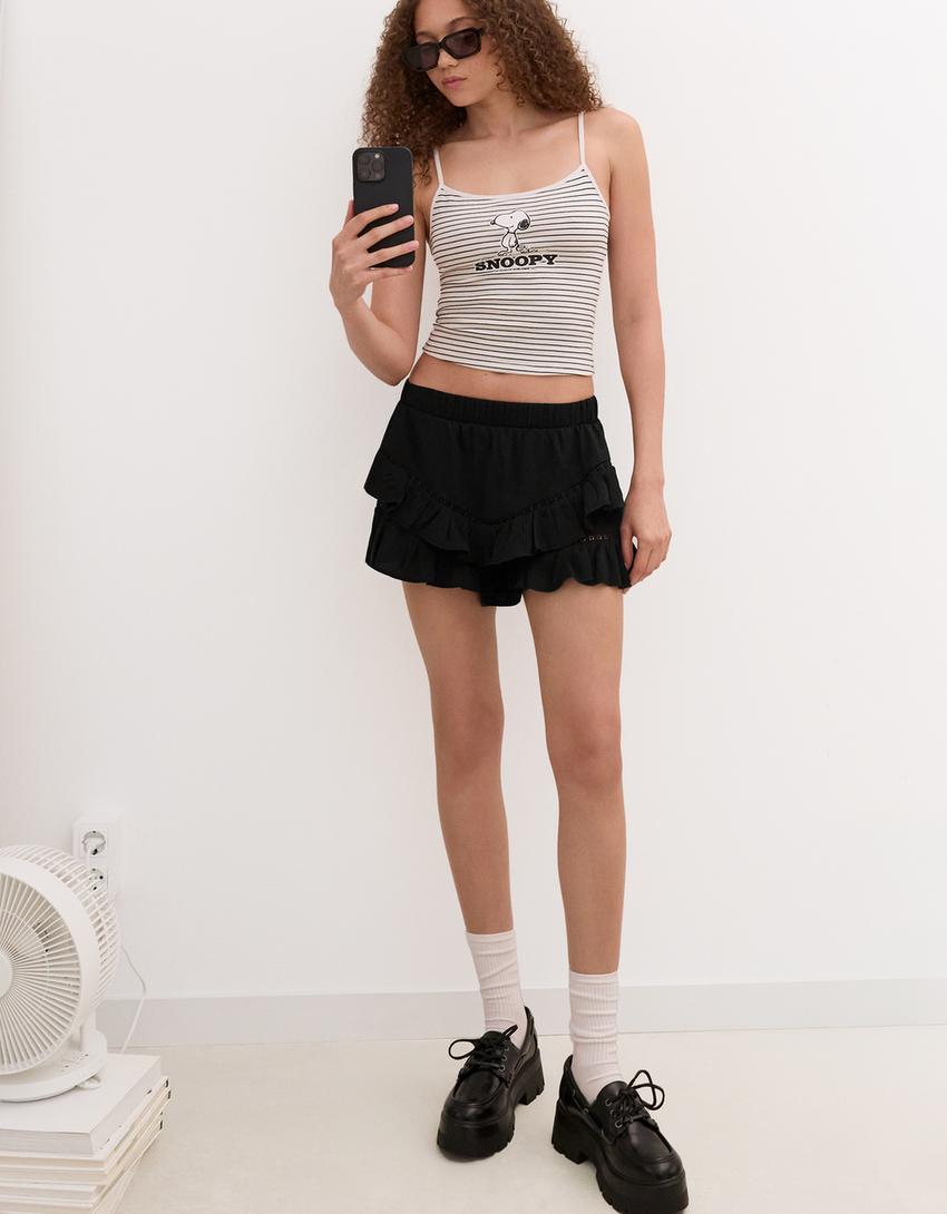 Textured boho skort-Black