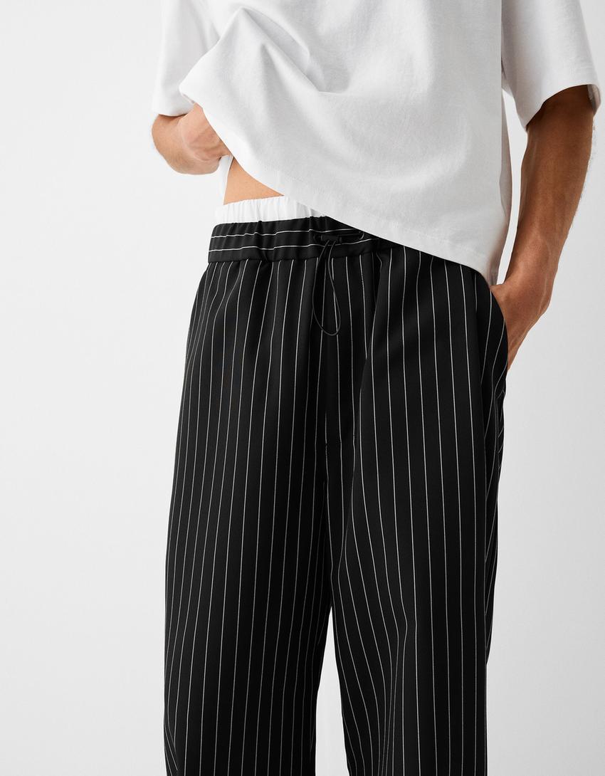 Pantalon balloon rayures tennis-Noir-2