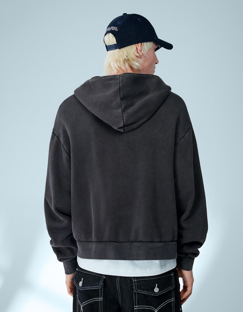 Boxy crop zip-up sweatshirt-Grey