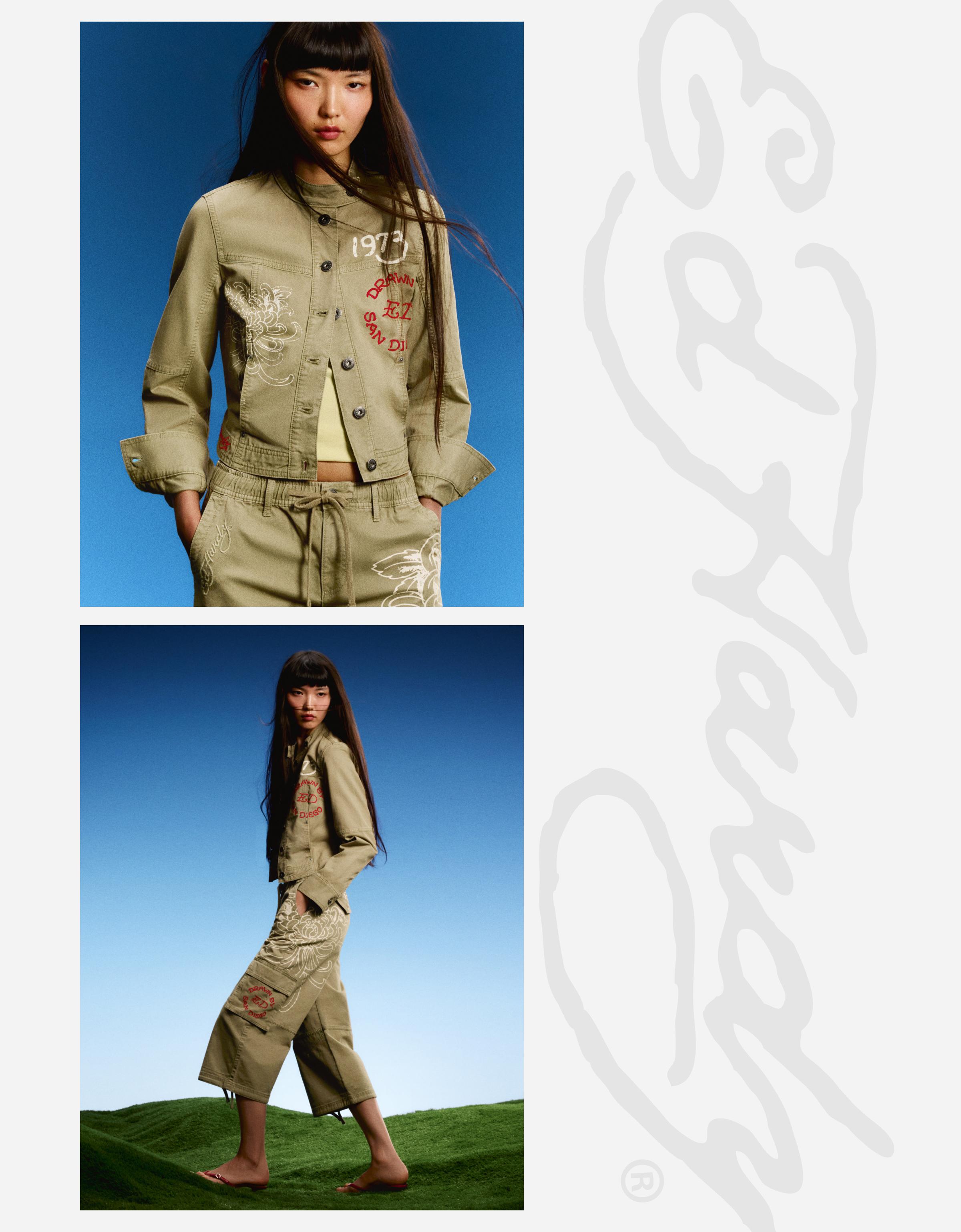 ED HARDY X BERSHKA embroidered jacket — Sand