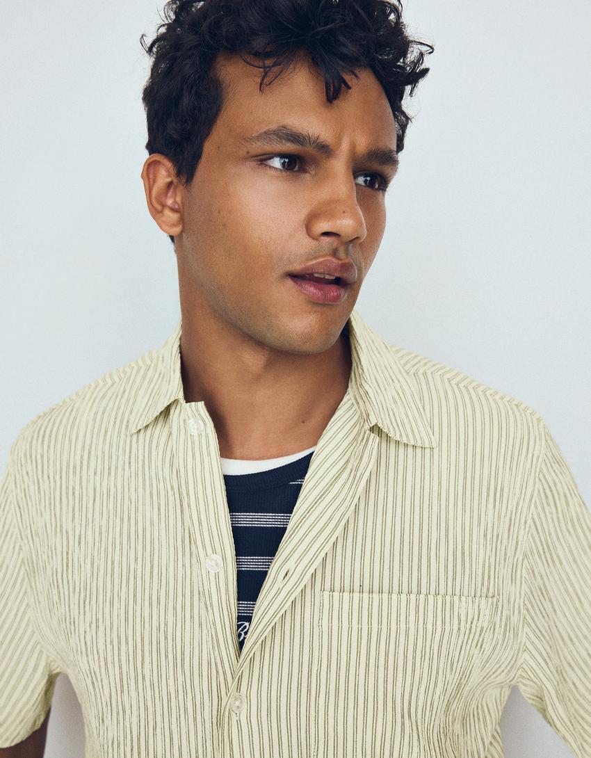 Chemise à manches courtes Boxy fit à rayures-Vert