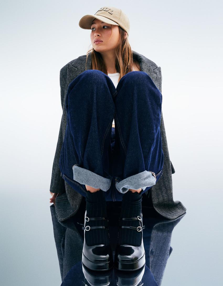 High-heel platform shoes with straps-BLACK