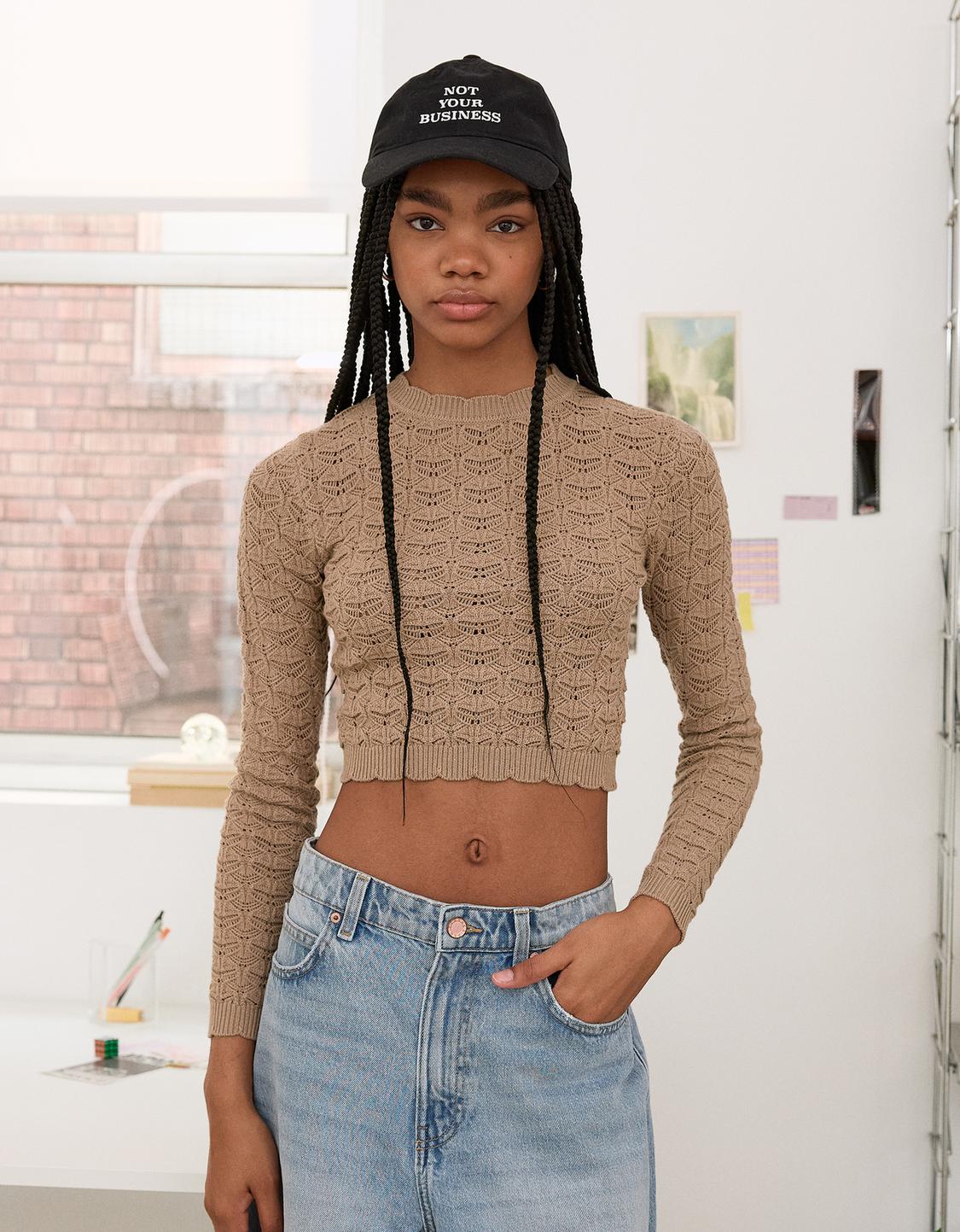 Rustic cropped openwork sweater