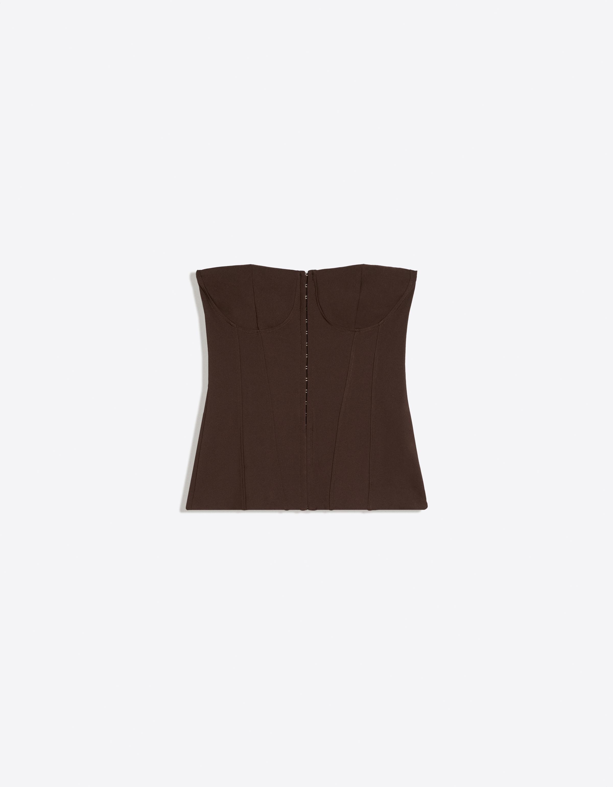 Bershka Top Bandeau Corsé Corchetes Mujer Marrón