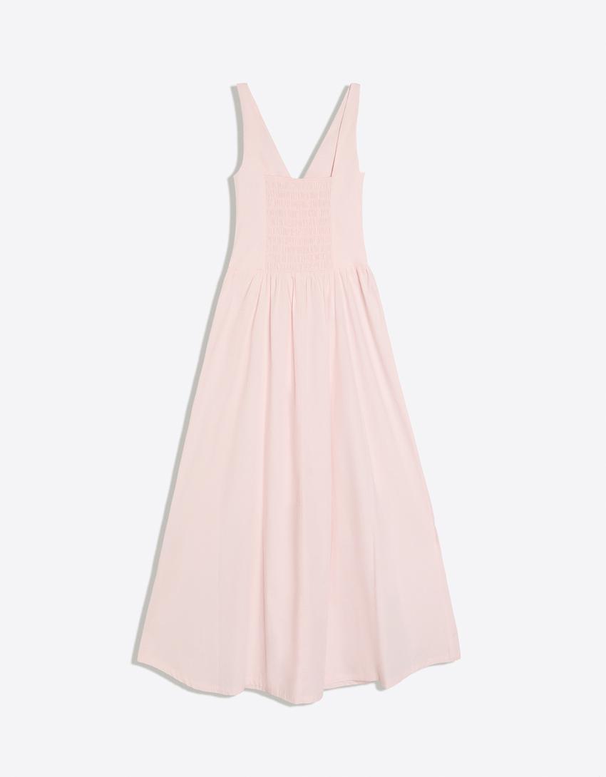 Button-up poplin midi dress-Pink