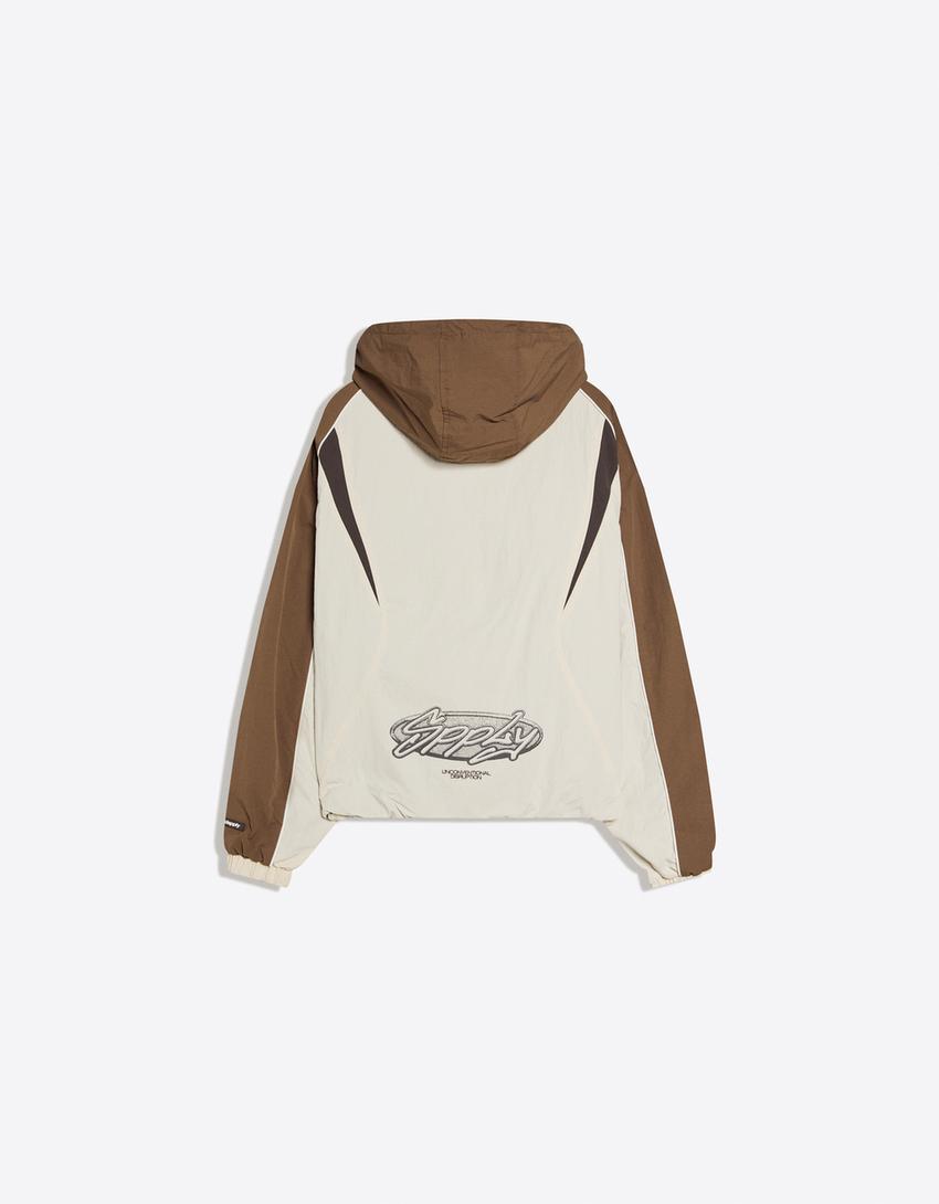 Technical hooded jacket-Brown