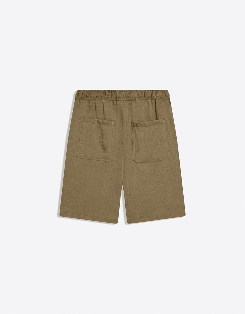 Rustic jogger Bermuda shorts-Khaki