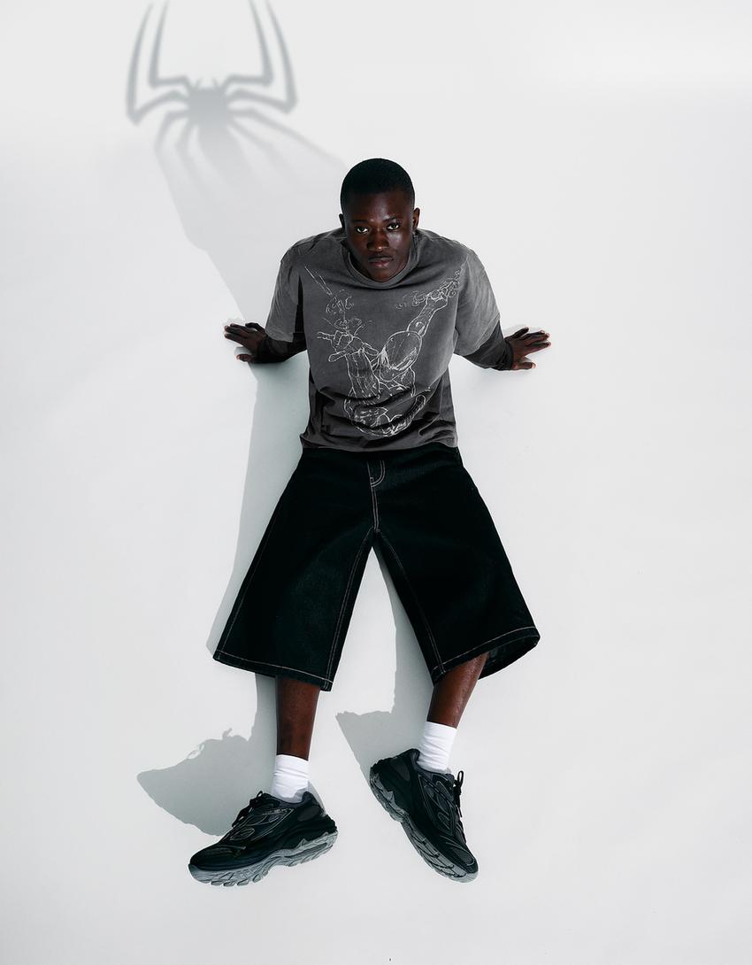 T-shirt Homem-Aranha manga comprida estampado duplo-Cinza