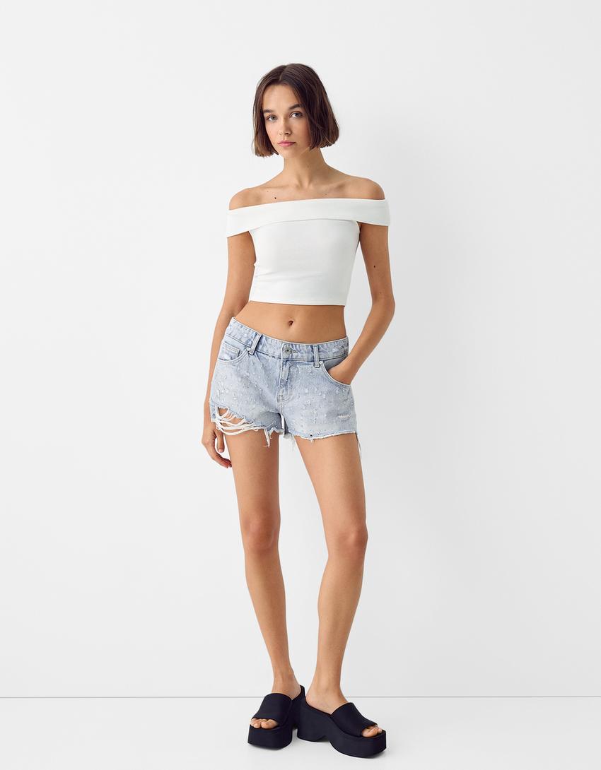 شورت دنيم بأحجار الراين-أزرق فاتح-3