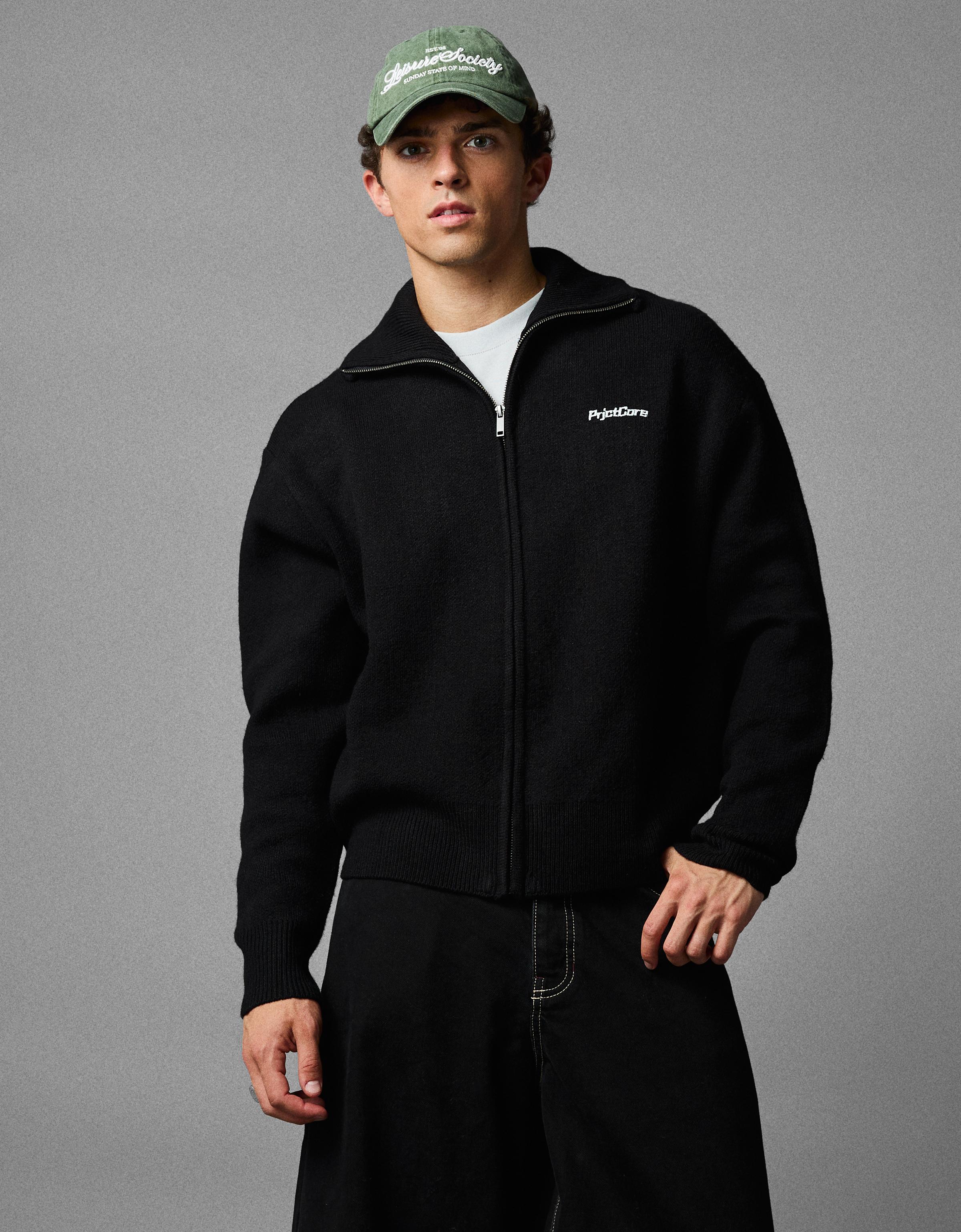 Bershka Chaqueta Punto Cremallera Boxy Hombre Negro