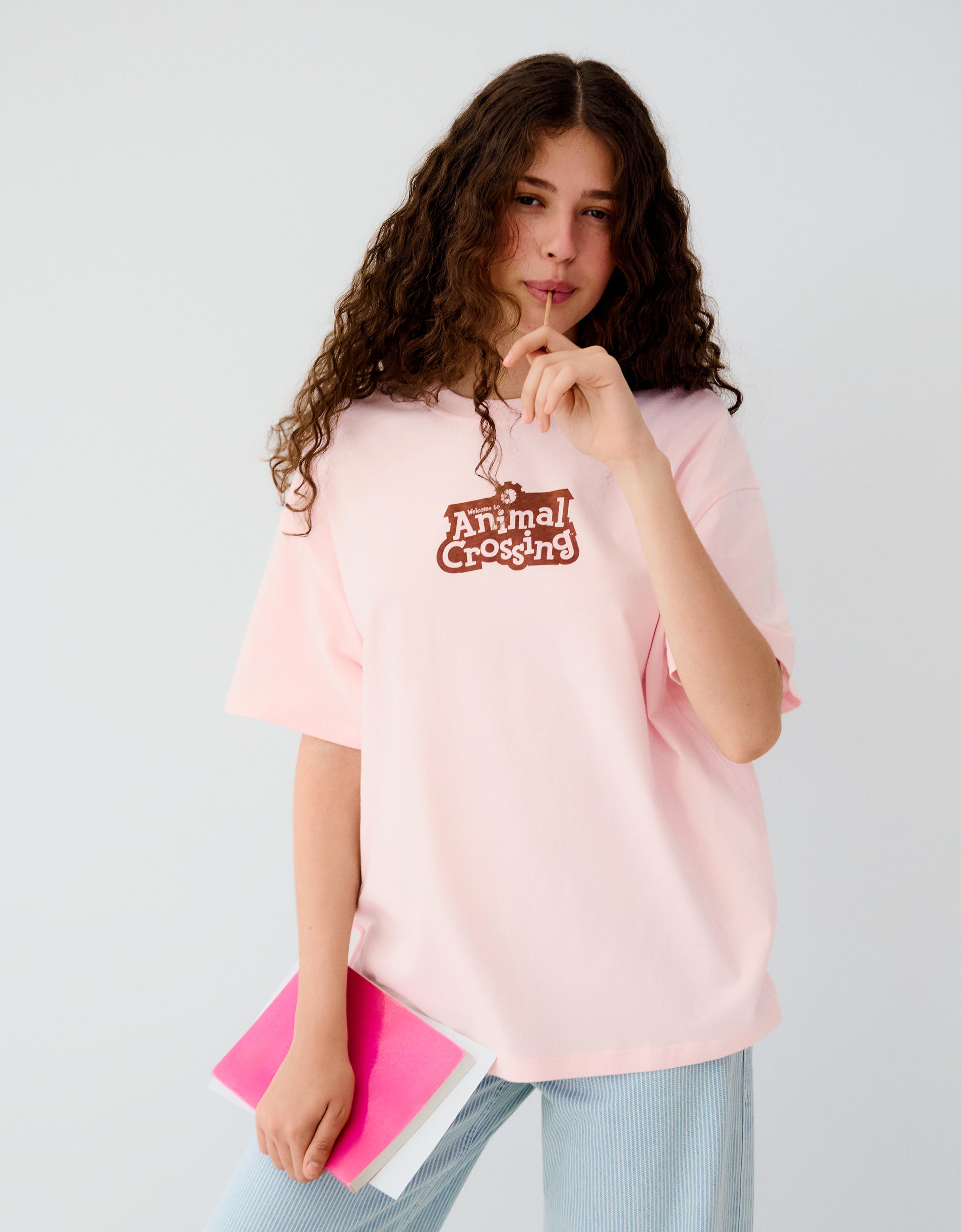 Bershka Camiseta Oversize Print Animal Crossing Mujer L Rosa
