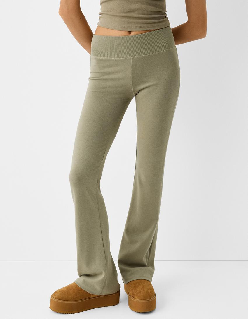 بنطال جرسي بخصر مضلع-كاكي-1