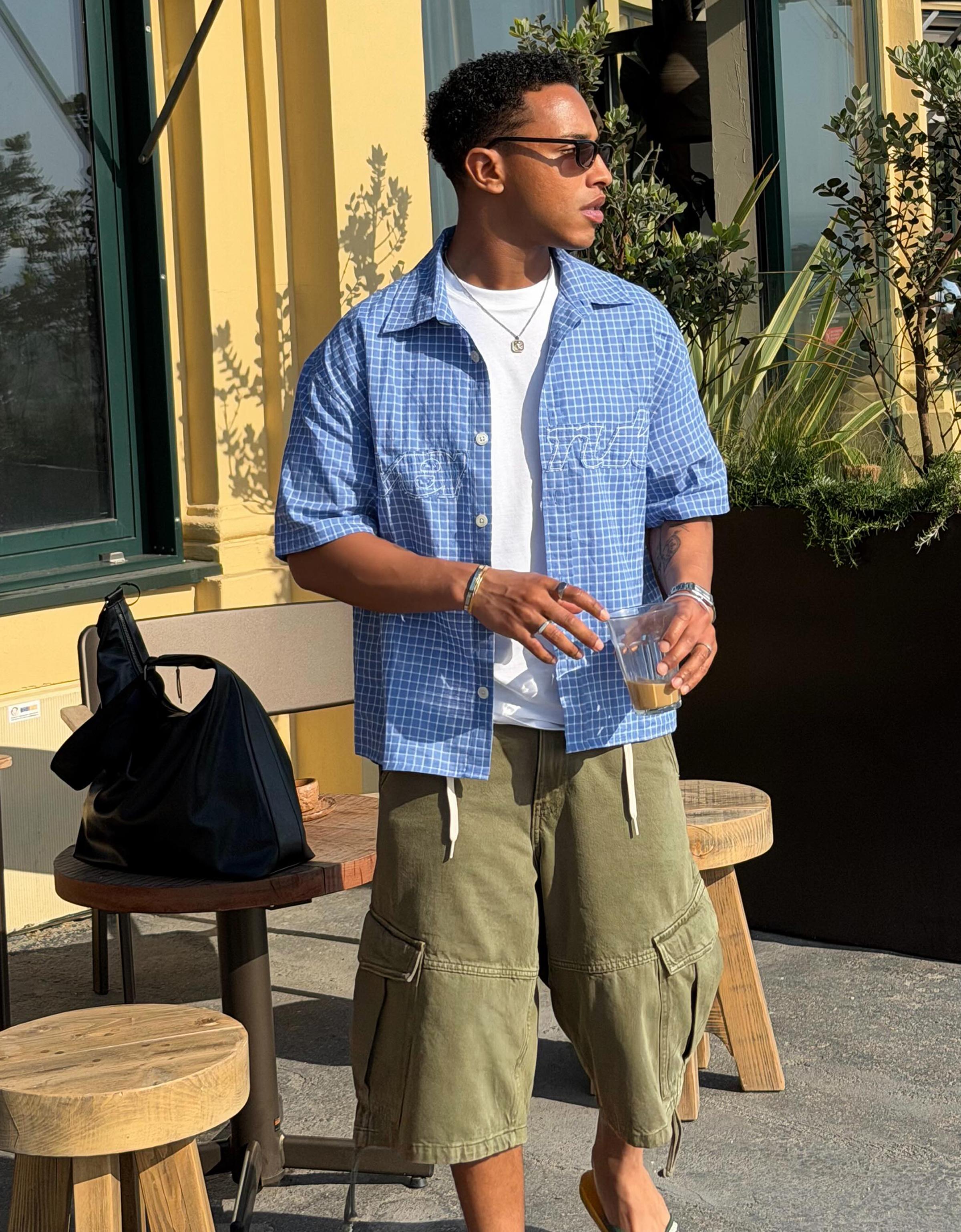 Denim cargo parachute Bermuda shorts — Khaki