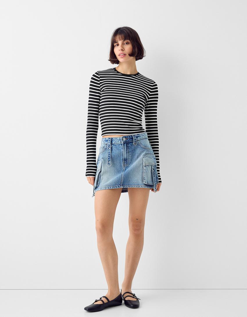 T-shirt manga comprida decote redondo-Branco-3