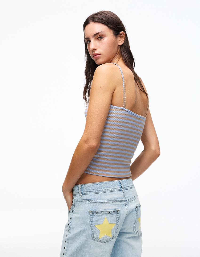 Gathered strappy top-Light blue