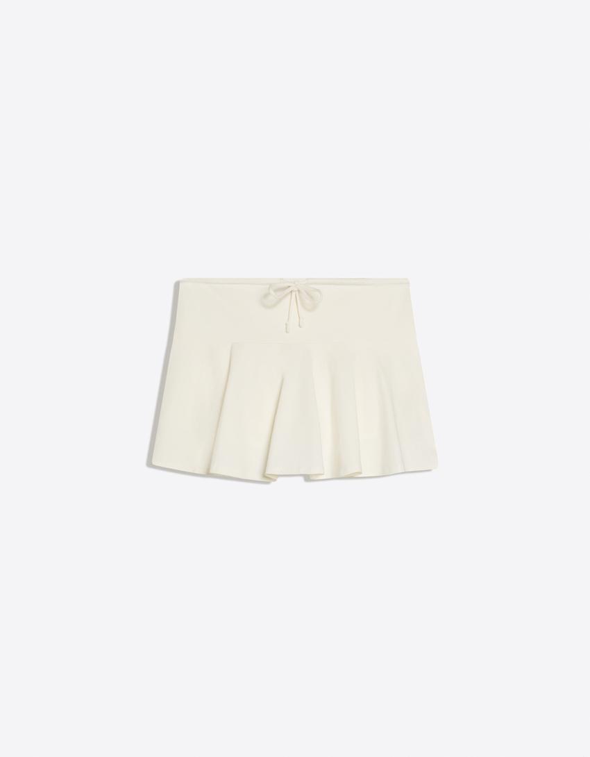 Mini skorts with tie waist-White