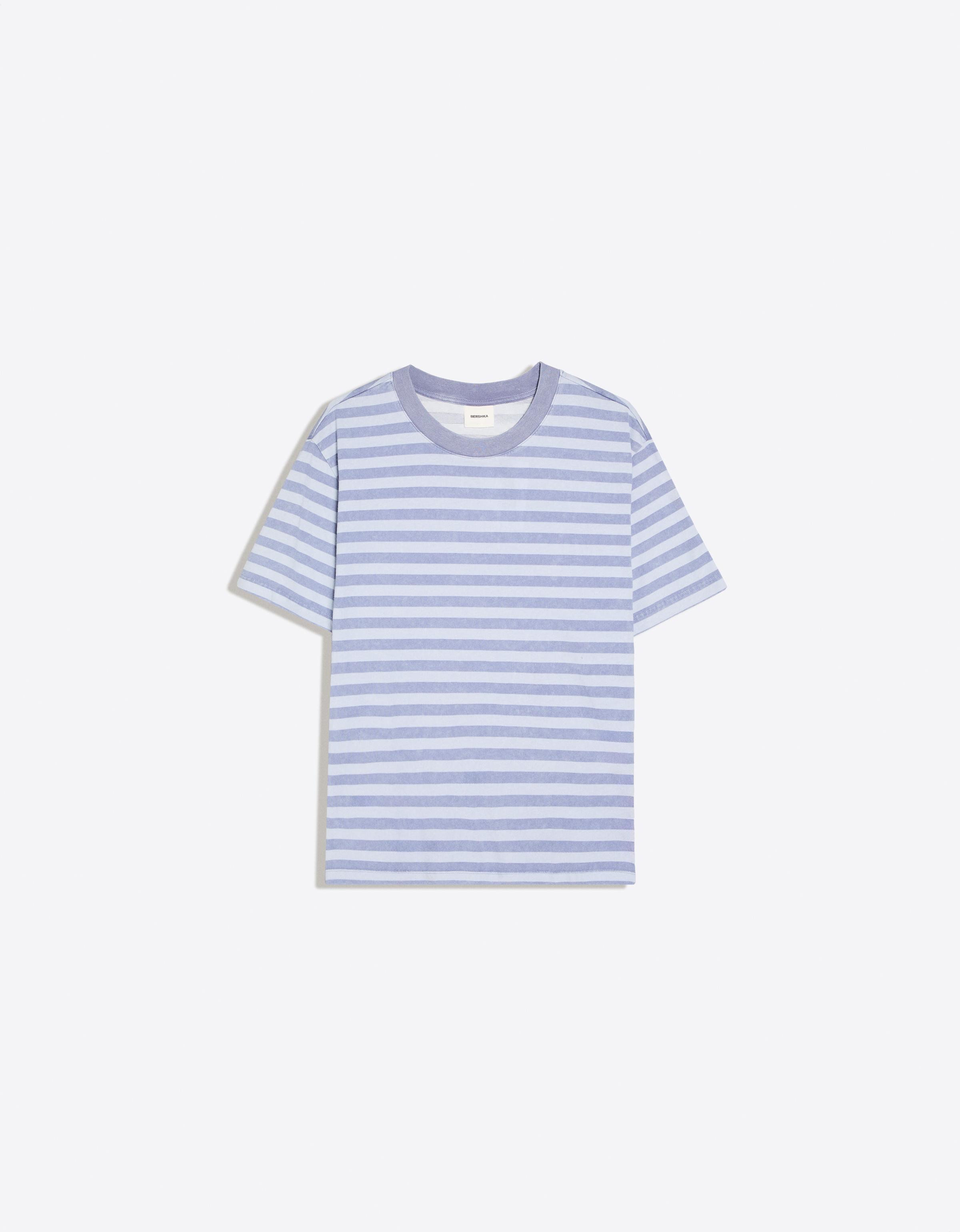 Washed stripe short sleeve T-shirt — Blue
