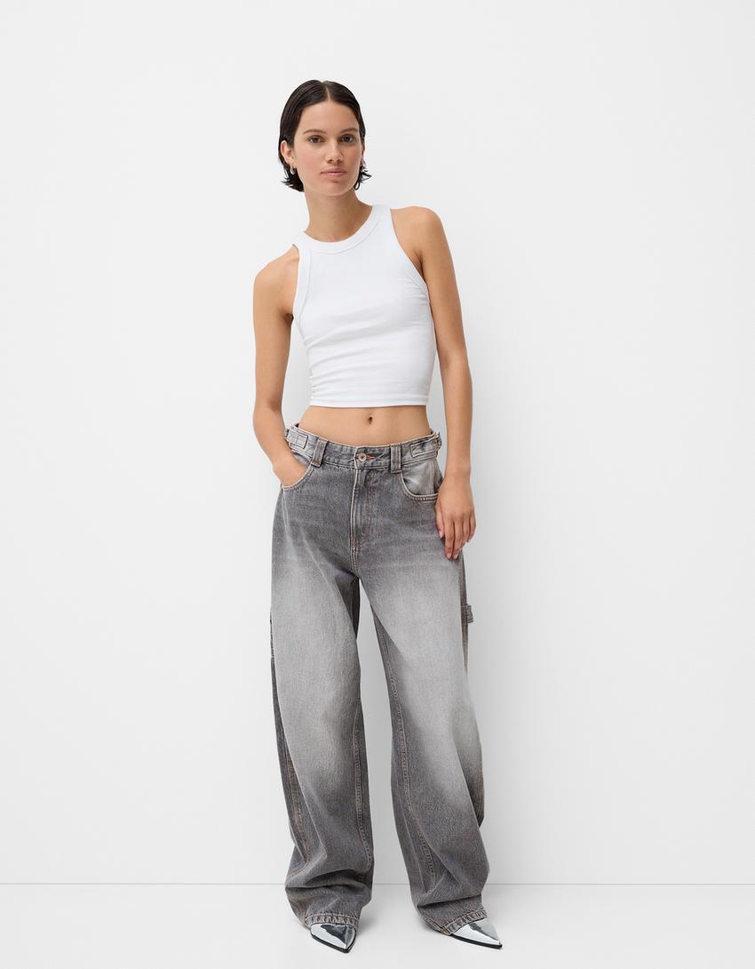 Adjustable balloon fit carpenter jeans-Grey-0
