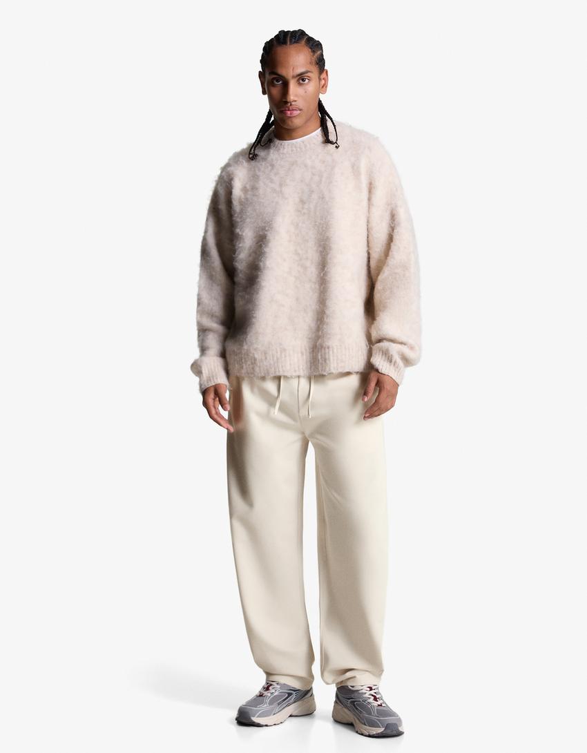 Straight-fit tailored jogging trousers-Cream