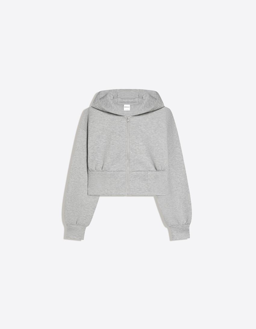 High-waist zip-up hoodie-Grey
