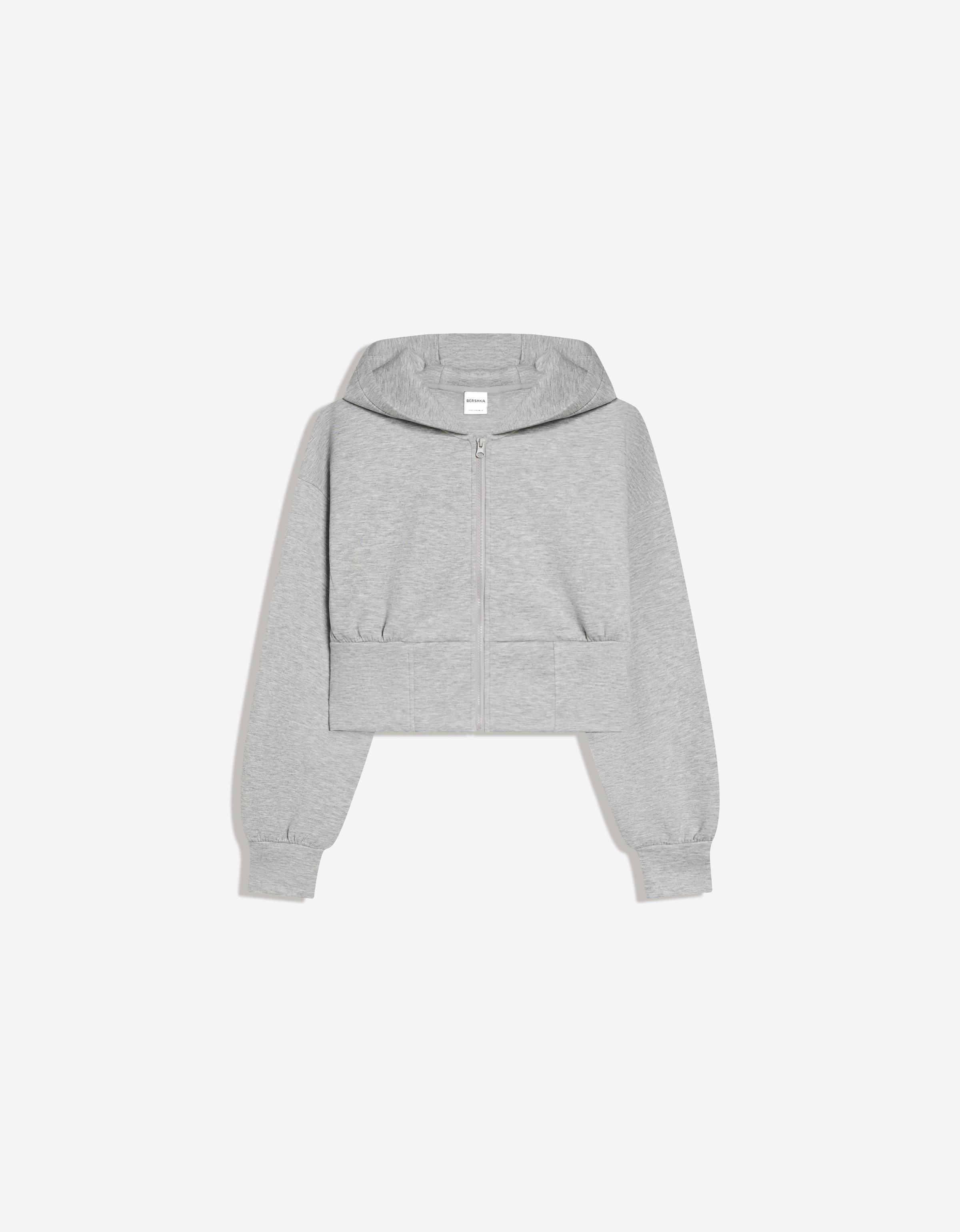 Kapüşonlu fermuarlı yüksek bel sweatshirt - Görsel 8