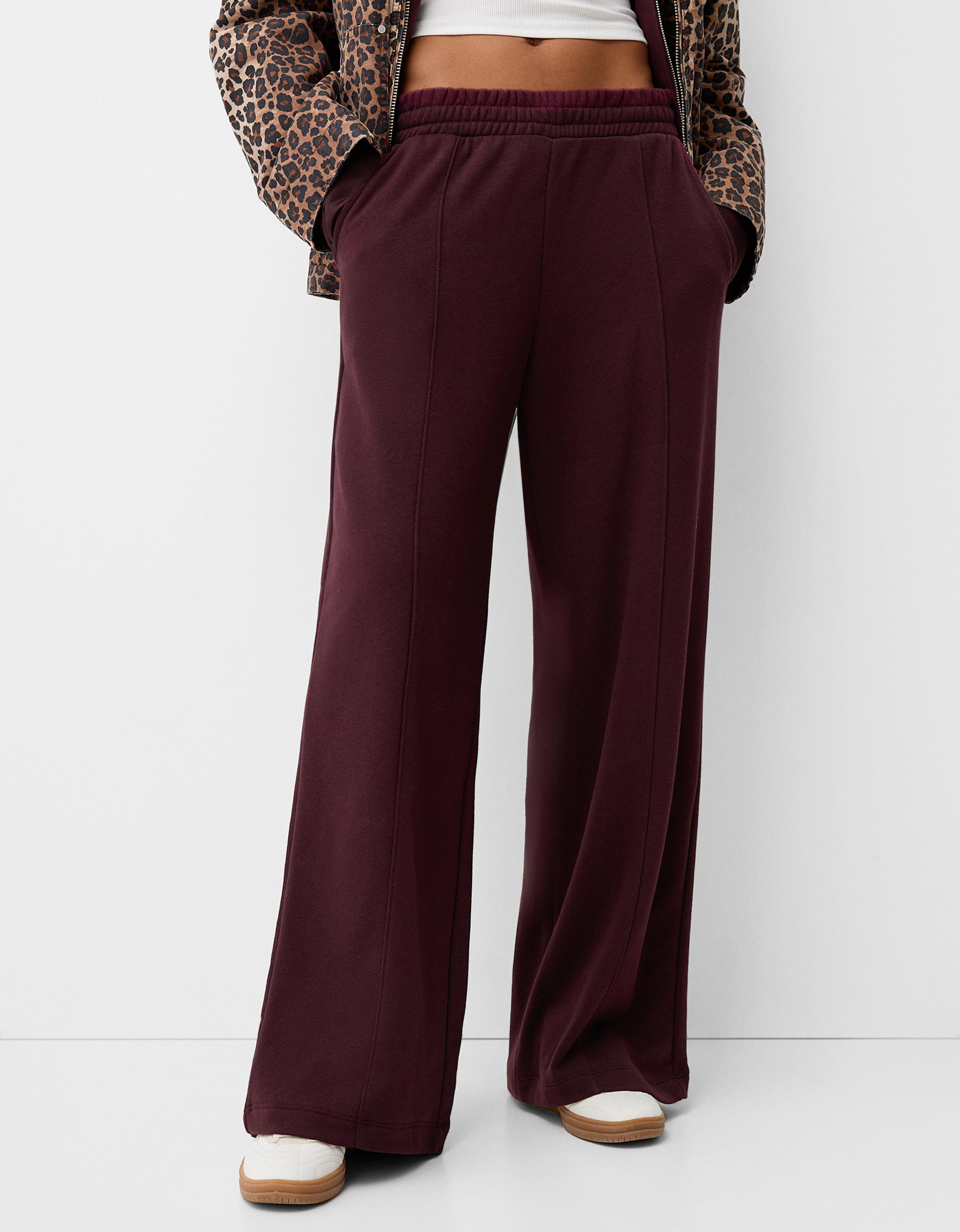 Bershka Wide Leg Hose Aus Plüsch Damen Xs Violett