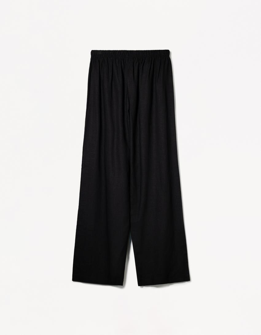 Elastic waist trousers-Black