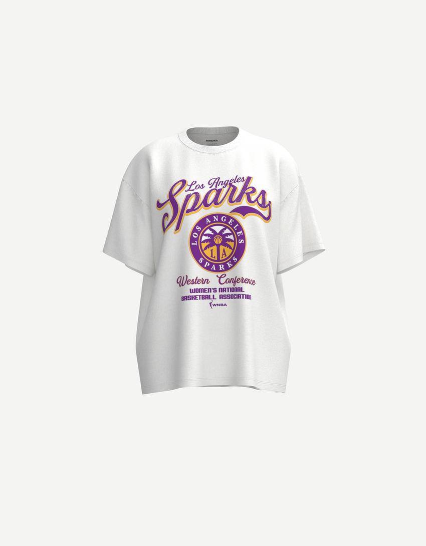 T-shirt WNBA Los Angeles Sparks manches courtes-Blanc cassé-3