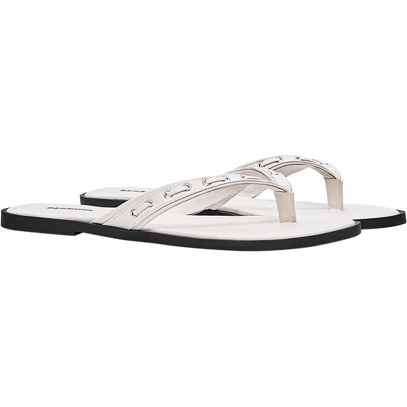 Studded flat slider sandals — WHITE