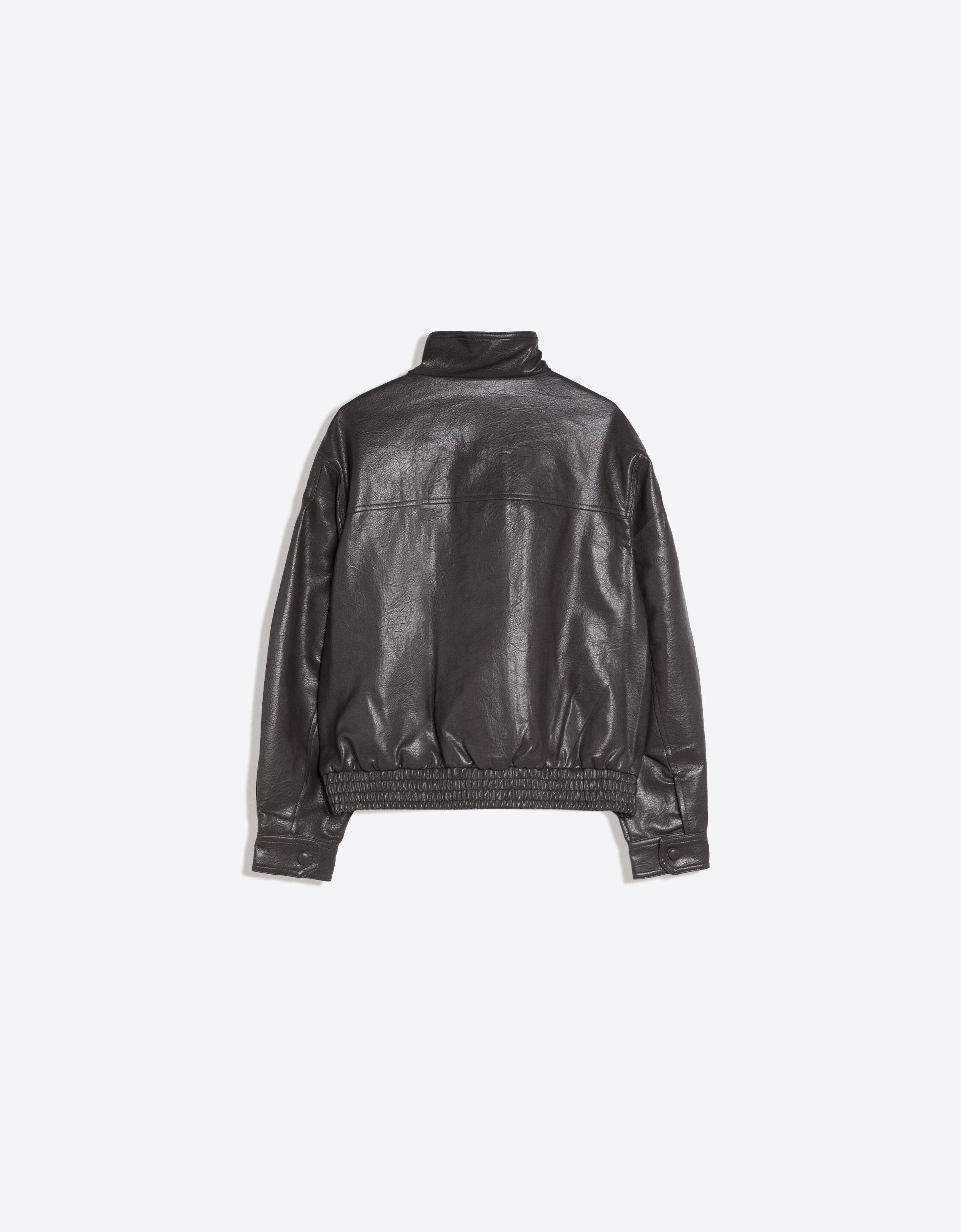 Oversize leather effect jacket with crossover collar — Grey