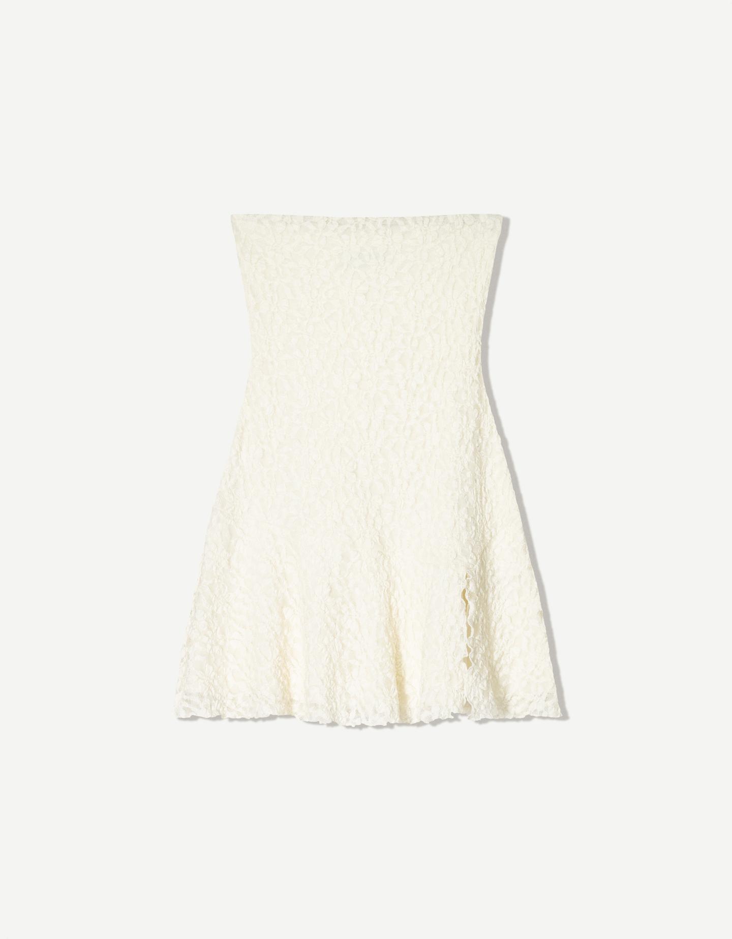Bershka Vestido Mini Bandeau Encaje Mujer S Crudo