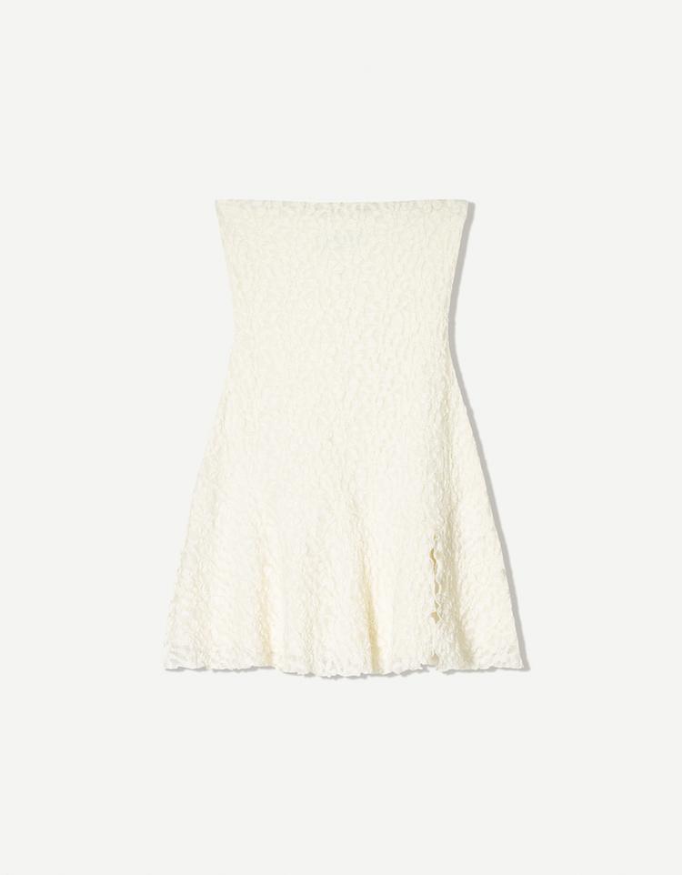 Lace mini dress with bandeau neckline