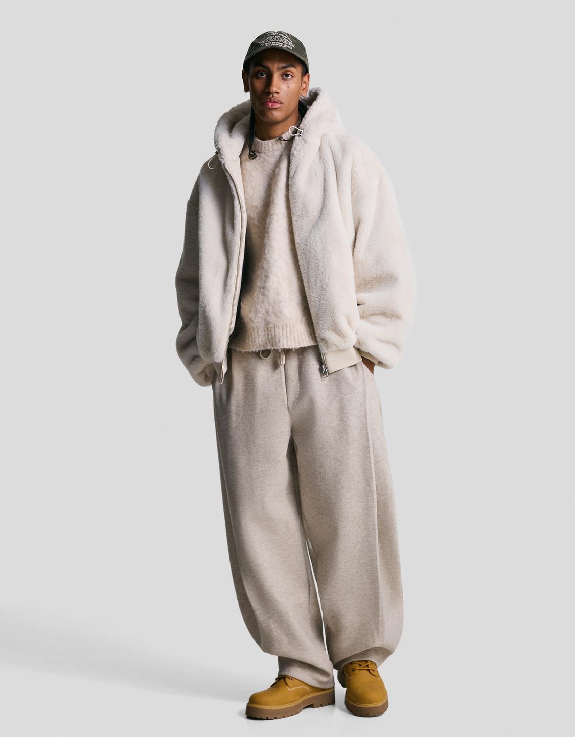 Hooded faux fur jacket