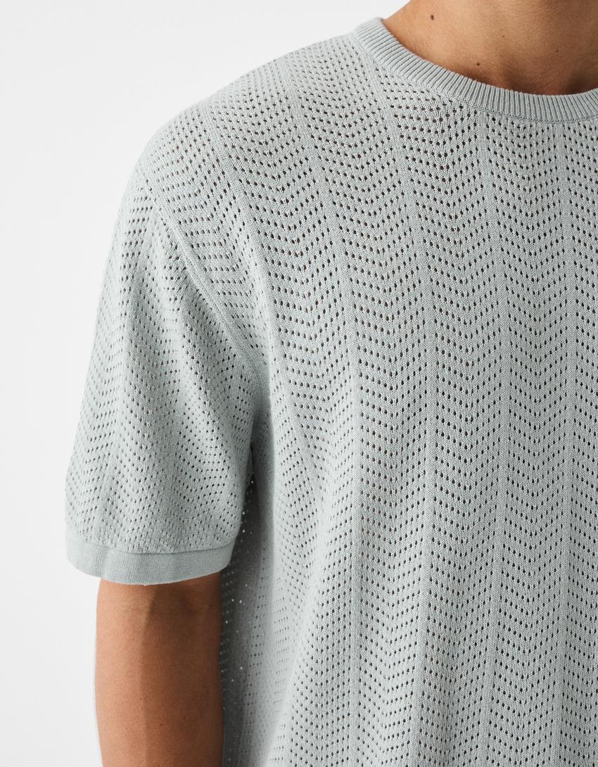 T-shirt estrutura rendilhado-Turquesa-5