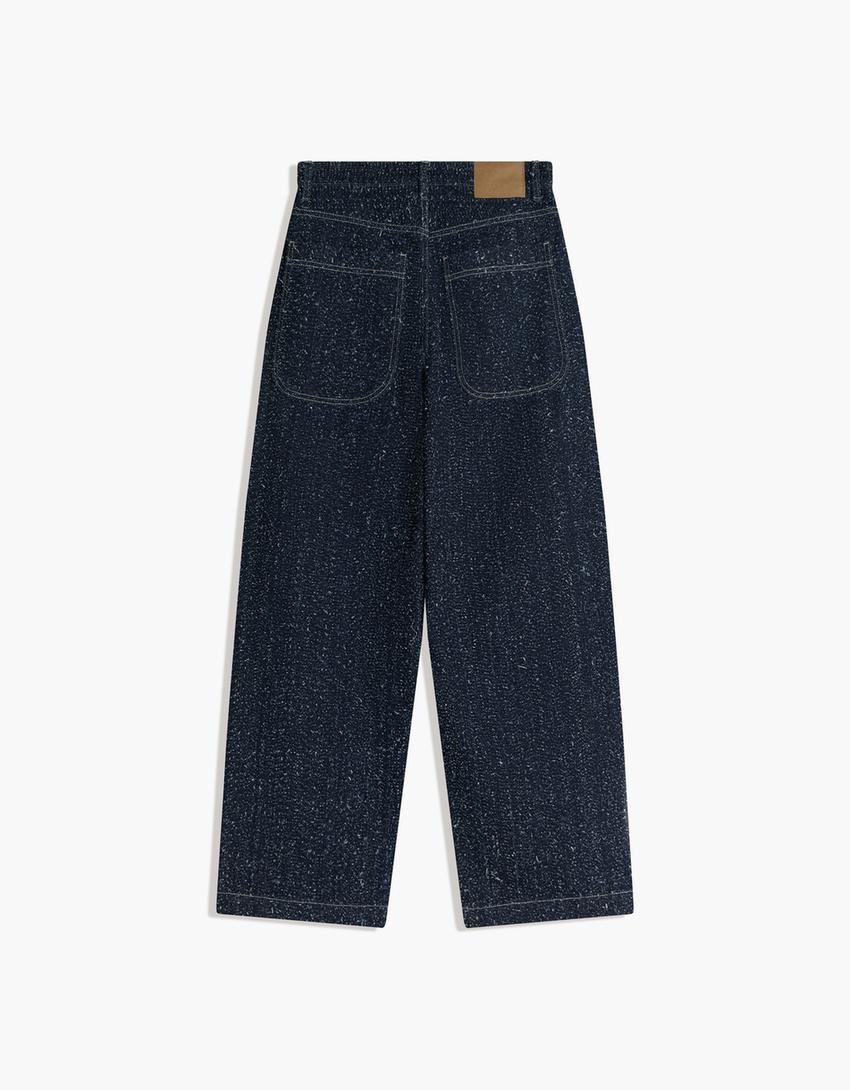 Embroidered baggy jeans-Navy