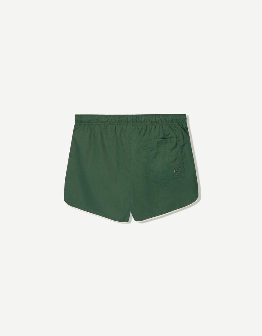 Short swimming trunks with trim-Green