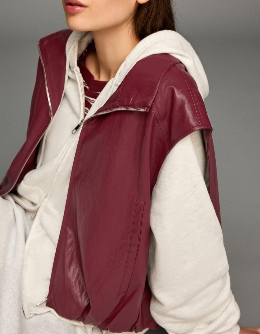 Gilet similicuir-Bordeaux