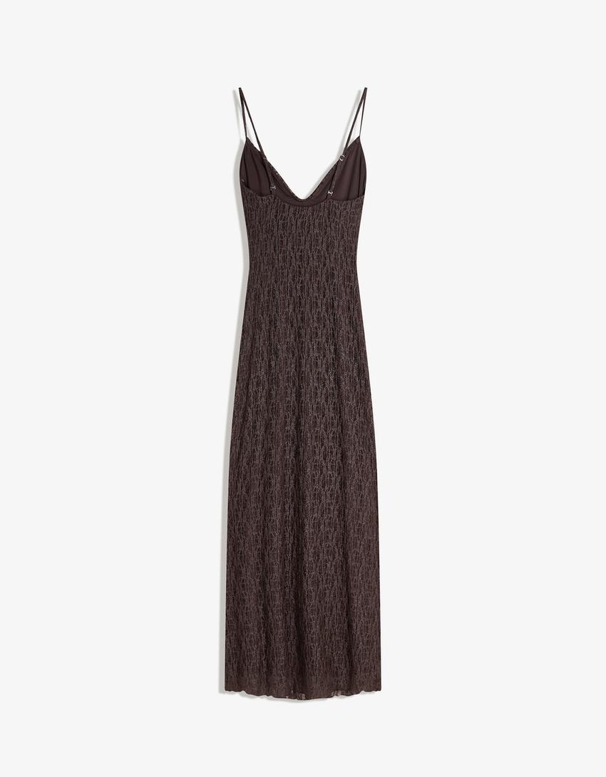 Lace midi strappy dress-Brown