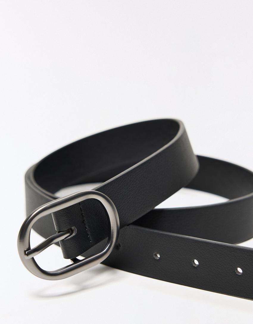 Oval buckle belt-Black