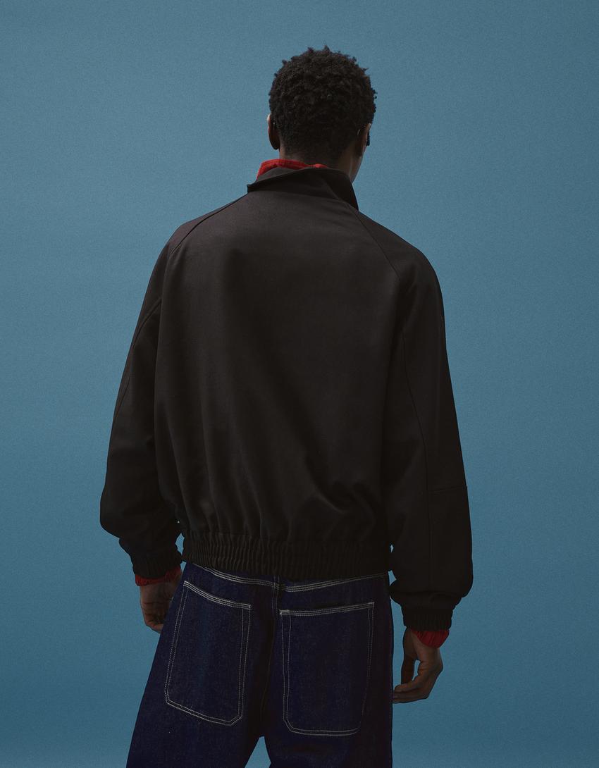 Printed zip-up jacket-Black