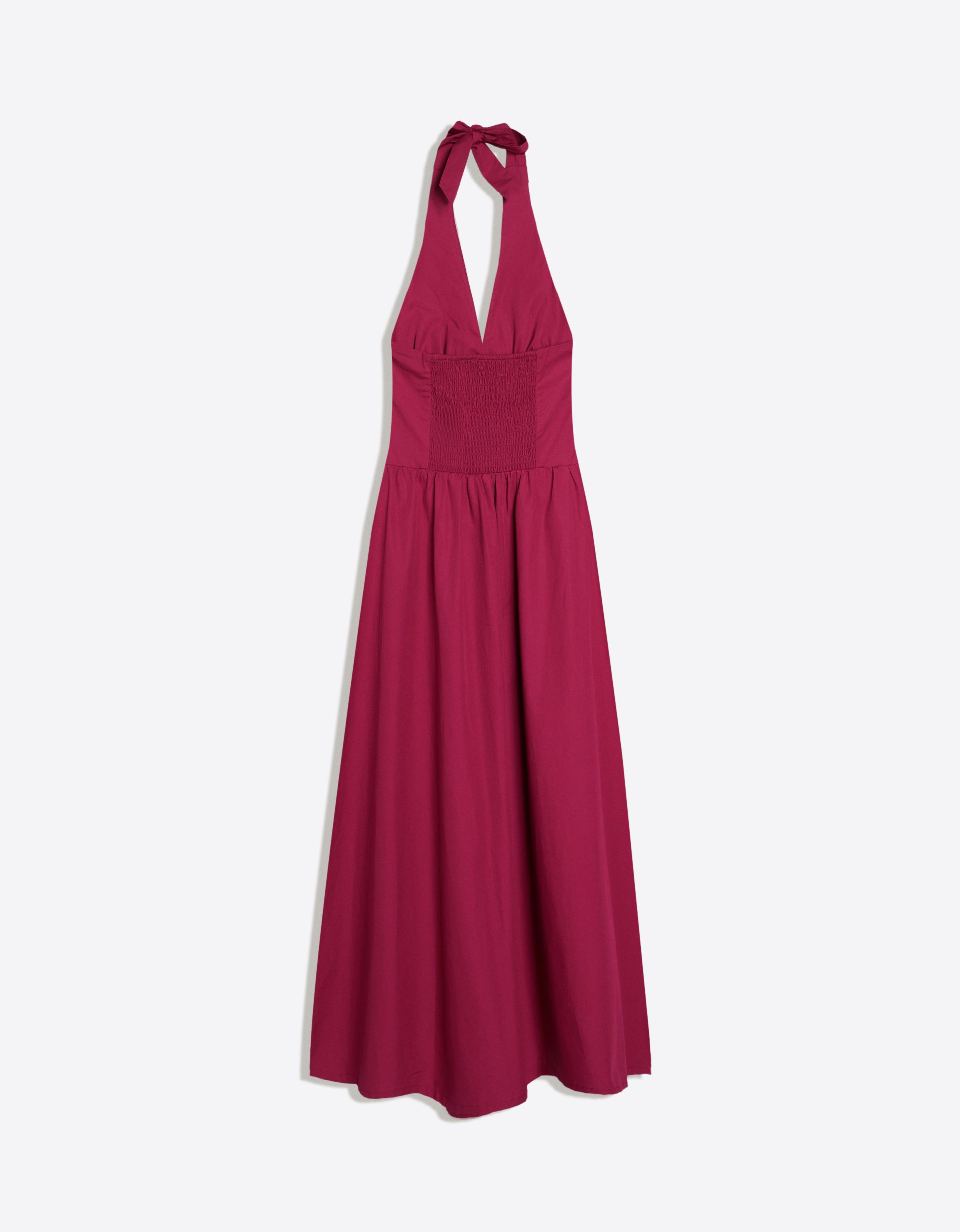 Long halter poplin dress — Burgundy