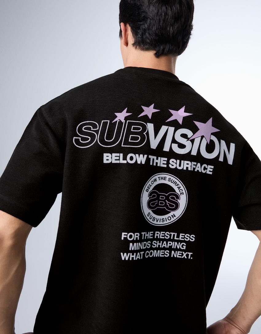 Camiseta felpa print-Negro