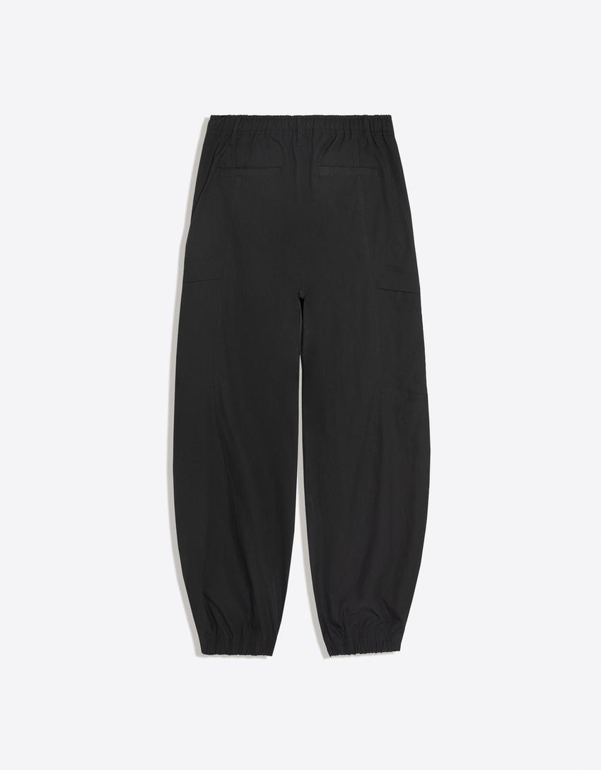 Teknik kargo straight fit pantolon-Siyah