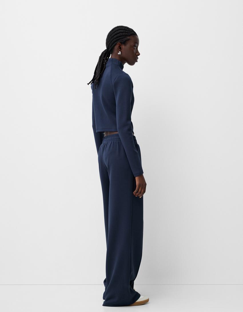 Soft touch wide-leg trousers-Navy