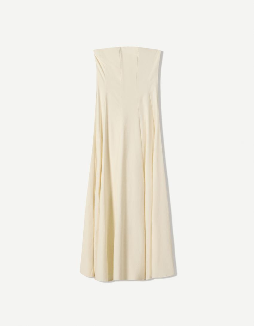 Bandeau neckline midi dress-Sand