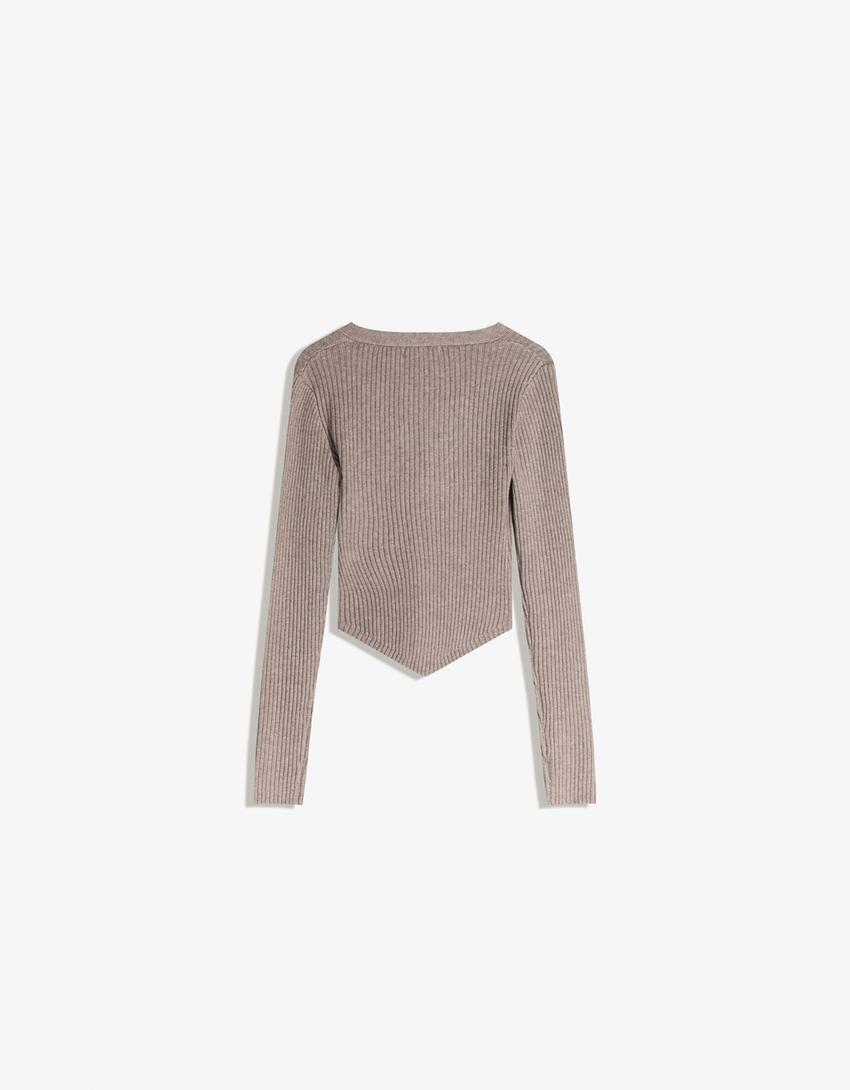 Gerippter Cardigan-Sandfarbe